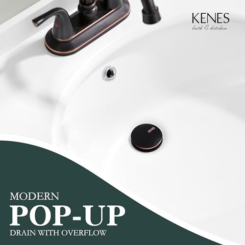 KENES Oil Rubbed Bronze Pop Up Sink Drain, Bathroom Vessel Lavatory Vanity Faucet Sink Drain Stopper, Sink Drain Assembly with Overflow Anti Clog Pop Up Drain - Image 2