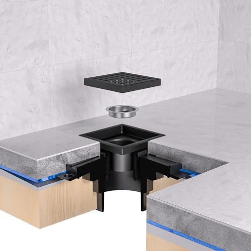 EXF Square Shower Drain 6 Inch Matte Black, Stainless Steel Shower Floor Drain Kit with ABS Flange, Removable Grid Grate, Hair Strainer, Not Fit for Bathtub - Image 7