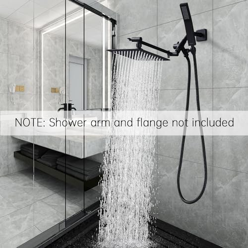 G-Promise All Metal 8 Inch Dual Square Shower Head with Handheld Combo, Rain Shower Head, Adjustable Extension Arm, Smooth 3-Way Diverter, 71 Inch Extra Long Hose - A Bathroom Upgrade (Matte Black) - Image 2