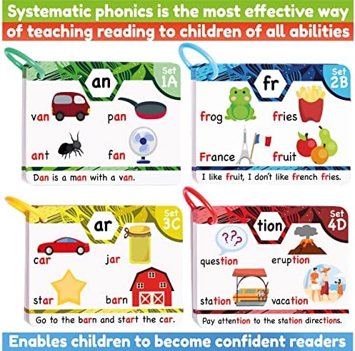 Phonics Flash Cards - Learn to Read in 20 Stages - Digraphs CVC Blends Long Vowel Sounds - Games for Kids Ages 4-8 Kindergarten First Second Grade Homeschool Educational Study Activity - Image 4