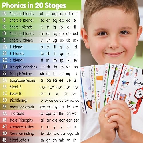 Phonics Flash Cards - Learn to Read in 20 Stages - Digraphs CVC Blends Long Vowel Sounds - Games for Kids Ages 4-8 Kindergarten First Second Grade Homeschool Educational Study Activity - Image 6