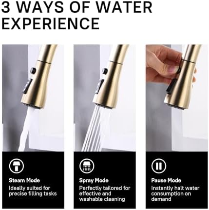 WEWE Brushed Gold Kitchen Faucet with Pull Down Sprayer, Single Handle Gold Kitchen Sink Faucet Stainless Steel Brass Copper Commercial RV 1 or 3 Hole, Champagne Bronze - Image 5