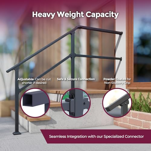 CHR Fence & Rail Hand Rails for Outdoor Steps, 3 Step Handrail & Indoor Stair Railing Kit, Railings for Outdoor Steps and Hand Rails for Seniors for Porch Railing & Deck Hand Rail, 2-3 Step Railing - Image 6