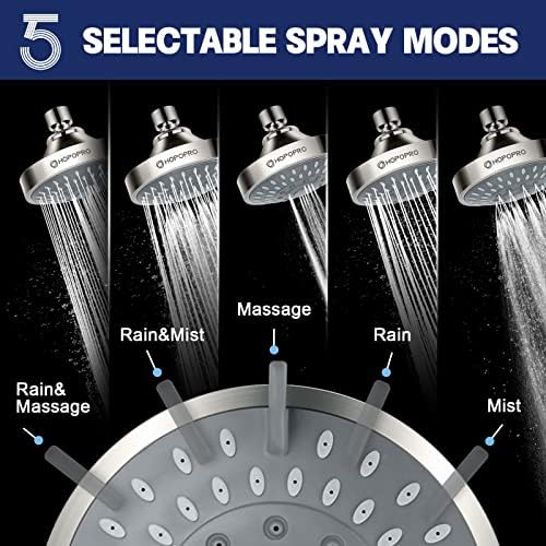 HOPOPRO 5-Mode High Pressure Shower Head - The Washington Post, NBC News, Today TV Show Recommended - High Flow Fixed Showerheads (4 Inch Brushed Nickel) - Image 2
