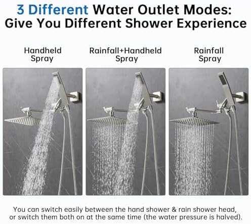 G-Promise All Metal 8 Inch Dual Square Shower Head with Handheld Combo, Rain Shower Head, Adjustable Extension Arm, Smooth 3-Way Diverter, 71 Inch Extra Long Hose - A Bathroom Upgrade (Brushed Nickel) - Image 7