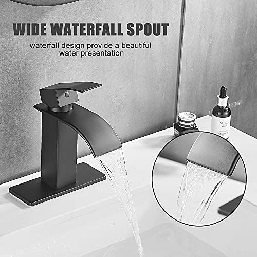 Bathroom Faucet Matte Black Modern Waterfall Bathroom Sink Faucet with Single Handle Suitable for 1 or 3 Holes,Supply Deck Plate and Hose - Image 5