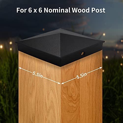 Azdele 6x6 Aluminum Pyramid Post Caps Cover for 6x6 Nominal Wood Post(Actual 5.5" x 5.5" Wood Post), with Matte Finish Powder Coated Surface, for Fences Wood Post of Decks or Corridors(Black, 4Pack) - Image 2