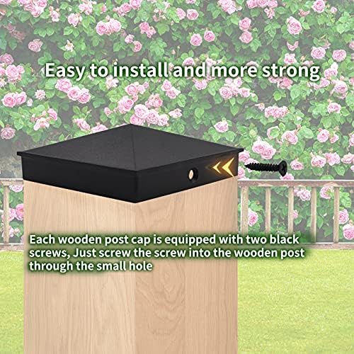 Azdele 6x6 Aluminum Pyramid Post Caps Cover for 6x6 Nominal Wood Post(Actual 5.5" x 5.5" Wood Post), with Matte Finish Powder Coated Surface, for Fences Wood Post of Decks or Corridors(Black, 4Pack) - Image 4