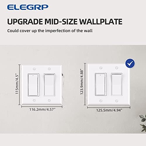 ELEGRP 2-Gang Decorative Wall Plates, Mid-Size 4.88" H x 4.94" L Unbreakable Thermoplastic Faceplate Cover for Decorator Receptacle Outlet Switch, UL Listed (10 Pack, Glossy White) - Image 7