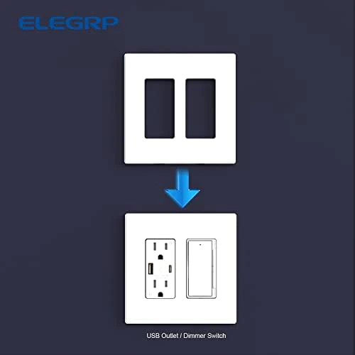 ELEGRP 2-Gang Screwless Decorative Wall Plates, Mid-Size Cover Plates, Unbreakable Thermoplastic Faceplate Cover for Decorator Receptacle Outlet Switch, UL Listed (10 Pack, Matte White) - Image 5