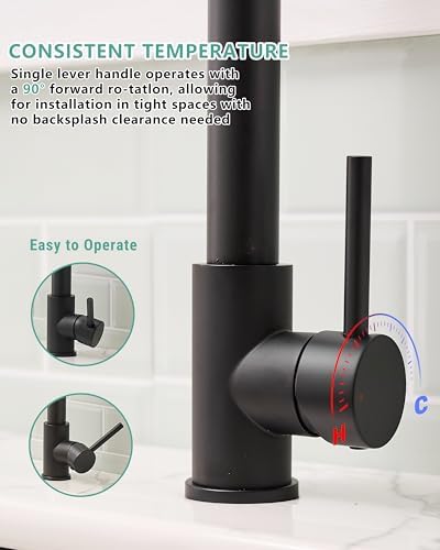 Fapully Black Kitchen Faucet with Pull Down Sprayer,Commercial LED Kitchen Faucet,Single Handle Single Hole Kitchen Sink Faucets - Image 8