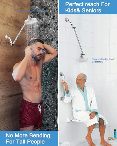 15 Inch Extra Long Adjustable Shower Head Extension Arm With Locking Set Screw, Singing Rain Brass Chrome Angle Height Adjustable, Easy To Install, G1/2 Universal Connector Compatible (Chrome Finish) - Image 5