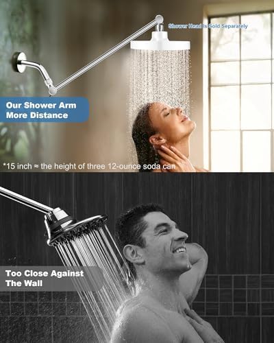 11 Inch Adjustable Shower Head Extension Arm With Locking Set Screw, Singing Rain Solid Brass Chrome Angle Height Adjustable, Easy To Install, G1/2 Universal Connector Compatible (Chrome Finish) - Image 4