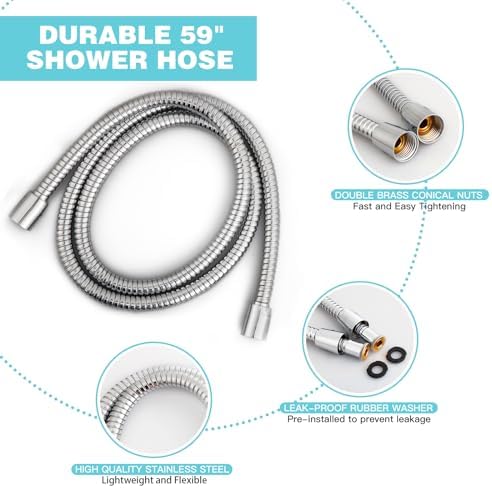 6-Setting Shower Head with Handheld, JDO High Pressure Hand held Shower Head, 4.7 Inch Chrome Detachable Showerhead Set with 59 Inch Stainless Steel Hose and Adjustable Showerhead Holder - Image 5