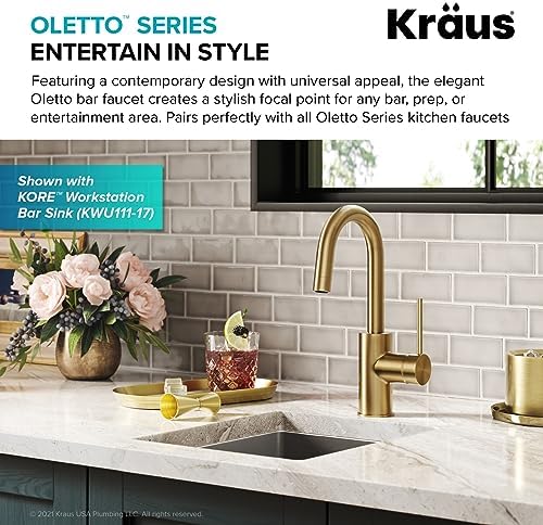 KRAUS Oletto Single Handle Kitchen Bar Faucet with QuickDock Top Mount Installation Assembly in Spot Free Antique Champagne Bronze, KPF-2600SFACB - Image 4