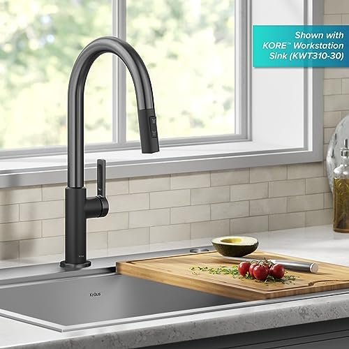 KRAUS Oletto High-Arc Single Handle Pull-Down Kitchen Sink Faucets in Spot Free Black Stainless Steel, Kitchen Faucets with Pull Down Sprayer, KPF-2820MBSFSB - Image 3
