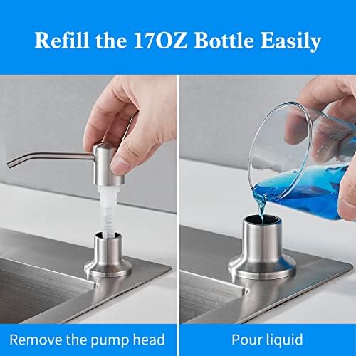 Built in Soap Dispenser for Kitchen Sink, Brushed Nickel Stainless Steel Countertop Pump Head (Plastic Built-in), Dish Soap Hand Lotion Dispenser with Refillable 17OZ Bottle - Image 4