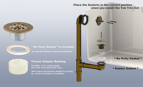 Champagne Bronze Trip Lever Tub Trim Kit Set with Trip Lever Overflow Face Plate, No Putty Gasket, Trip Lever Bathtub Drain with Strainer, Overflow and Matching Screws, No Putty Installation Artiwell - Image 5