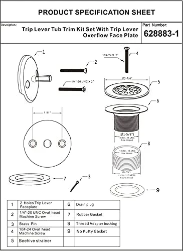 Champagne Bronze Trip Lever Tub Trim Kit Set with Trip Lever Overflow Face Plate, No Putty Gasket, Trip Lever Bathtub Drain with Strainer, Overflow and Matching Screws, No Putty Installation Artiwell - Image 6