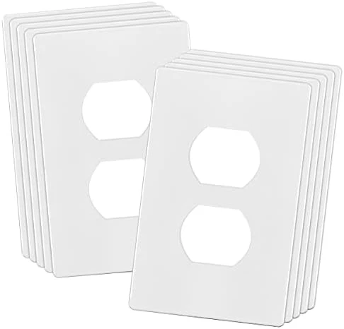 ENERLITES Screwless Duplex Wall Plate Covers, Child Safe Receptacle Outlet Covers, Size 1-Gang 4.68"x 2.93",Unbreakable Polycarbonate Thermoplastic,SI8821-W-10PCS,Glossy, White, 10 Pack