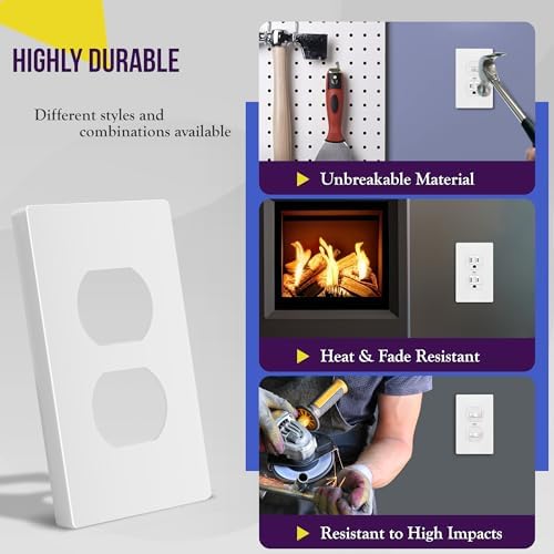 ENERLITES Screwless Duplex Wall Plate Covers, Child Safe Receptacle Outlet Covers, Size 1-Gang 4.68"x 2.93",Unbreakable Polycarbonate Thermoplastic,SI8821-W-10PCS,Glossy, White, 10 Pack - Image 4