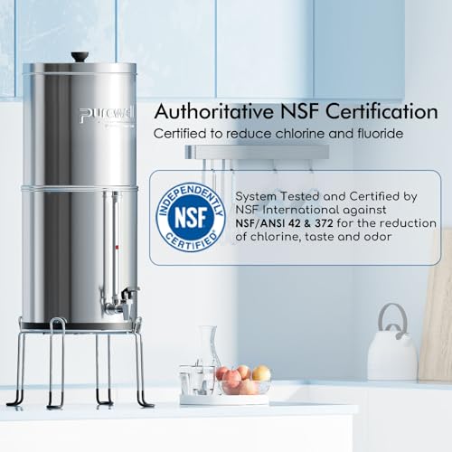 Purewell 8-Stage 0.01μm Ultra-Filtration Water Filter System, 304 Stainless Steel Countertop System with 4 Filters, Metal Water Level Spigot and Stand, Reduce Fluoride and Chlorine, 2.25G, PW-OB-CF - Image 3