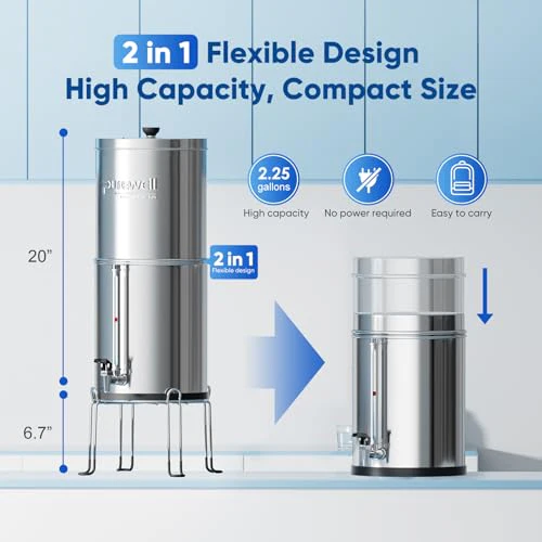 Purewell 8-Stage 0.01μm Ultra-Filtration Water Filter System, 304 Stainless Steel Countertop System with 4 Filters, Metal Water Level Spigot and Stand, Reduce Fluoride and Chlorine, 2.25G, PW-OB-CF - Image 7