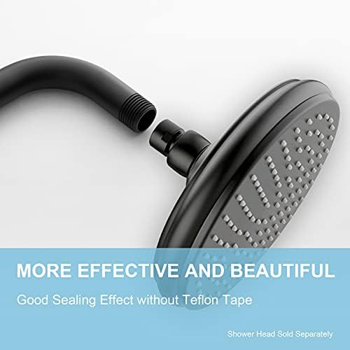 OFFO Shower Arm with Flange, 16 Inches Wall Mount Replacement Angle Shower Head Arm Wall-Mounted For Fixed Shower Head & Handheld Showerhead, Matte Black - Image 2