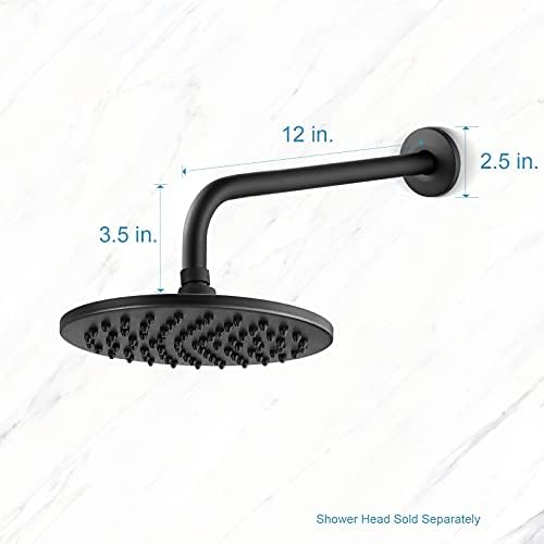 OFFO Shower Arm with Flange, 12 Inches Wall Mount Replacement Angle Shower Head Arm Wall-Mounted For Fixed Shower Head & Handheld Showerhead, Matte Black - Image 5