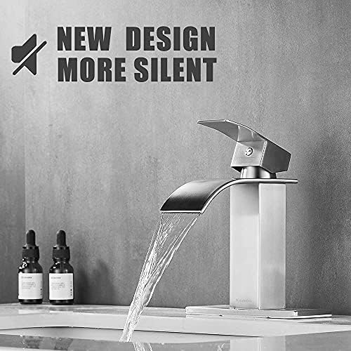 Bathroom Faucet Brushed Nickel Modern Waterfall Bathroom Sink Faucet with Single Handle Suitable for 1 or 3 Holes,Supply Deck Plate and Hose - Image 4