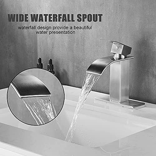 Bathroom Faucet Brushed Nickel Modern Waterfall Bathroom Sink Faucet with Single Handle Suitable for 1 or 3 Holes,Supply Deck Plate and Hose - Image 5