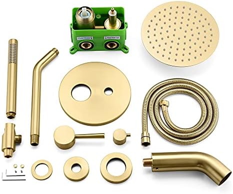 SUMERAIN Shower System with Tub Spout and Handheld Shower, Brass Rain Shower Tub Set with 8 Inches Shower Head and Rough in Valve Brushed Gold - Image 7