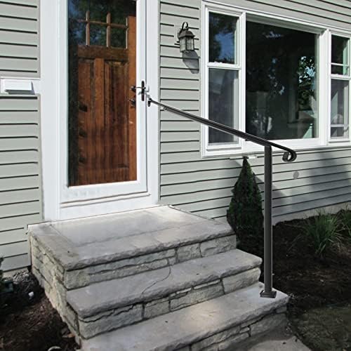 Metty Metal Handrails for Outdoor Steps Suitable for 1 to 5 Steps- Wrought Iron Stair Railing- Step Steady with 5 Feet Handrailing- Safe Indoor Home Banisters (Black-Single, 2 Step) - Image 5