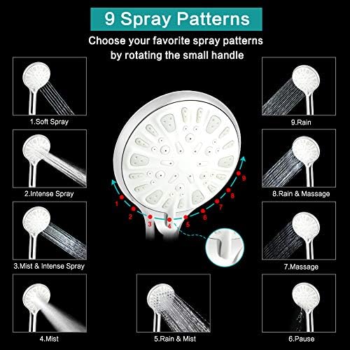 10 Inch High Pressure Rainfall Shower Head/Handheld Shower Combo with 11 Inch Extension Arm, 9 Settings Adjustable Anti-leak with Holder/Hose, Height/Angle Adjustable, Chrome - Image 4