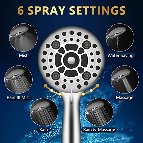 6 Spray Modes High Pressure Handheld Showerhead Set Upgraded 5 Inches Shower Head with Handheld Spray Premium Chrome Handheld Shower Head 60 Inches Stainless Steel Hose-1-Min Install - Image 2