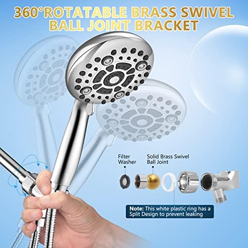 6 Spray Modes High Pressure Handheld Showerhead Set Upgraded 5 Inches Shower Head with Handheld Spray Premium Chrome Handheld Shower Head 60 Inches Stainless Steel Hose-1-Min Install - Image 6
