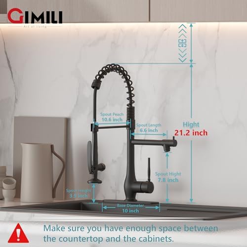 GIMILI Matte Black Kitchen Faucet with Pull Down Sprayer Single Handle High Pressure Kitchen Sink Faucet Commercial Double-Headed Kitchen Faucets - Image 2