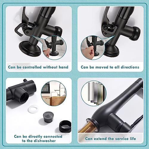 GIMILI Matte Black Kitchen Faucet with Pull Down Sprayer Single Handle High Pressure Kitchen Sink Faucet Commercial Double-Headed Kitchen Faucets - Image 4