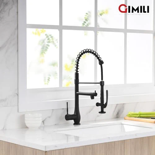 GIMILI Matte Black Kitchen Faucet with Pull Down Sprayer Single Handle High Pressure Kitchen Sink Faucet Commercial Double-Headed Kitchen Faucets - Image 5