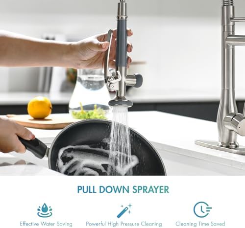GIMILI Kitchen Faucet with Pull Down Sprayer Single Handle High Pressure Brushed Nickel Kitchen Sink Faucet Commercial Double-Headed Stainless Steel Kitchen Faucets Sink with Deck Plate - Image 4