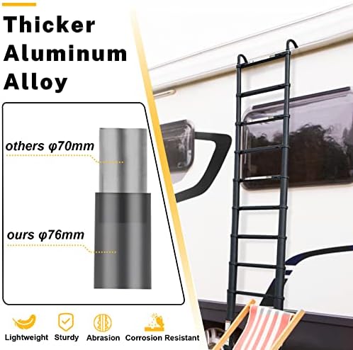 Telescopic Ladder, 12.5FT RIKADE Aluminum Telescoping Ladder with Non-Slip Feet and Stable Hook, Portable Extension Ladder for Household and Outdoor Working, 330lb Capacity Black - Image 4