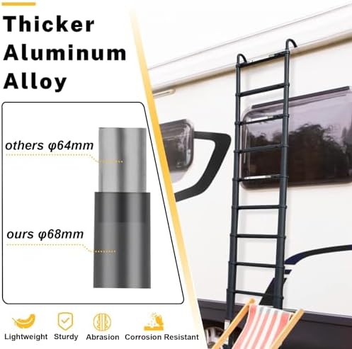 Telescopic Ladder, 10.5FT RIKADE Aluminum Telescoping Ladder with Non-Slip Feet and Stable Hook, Portable Extension Ladder for Household and Outdoor Working, 330lb Capacity Black - Image 3