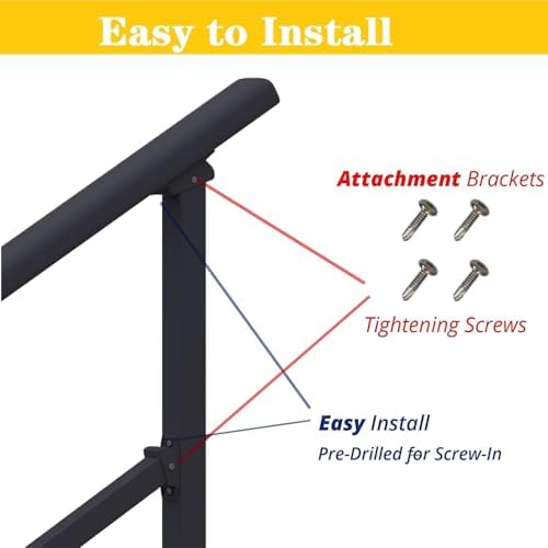 Hand Rails for Outdoor Steps,2 Step Stair Handrail & Indoor Stair Railing Kit,Metty Metal Railings for Outdoor Steps and Hand Rails for Seniors for Porch Railing - Image 8