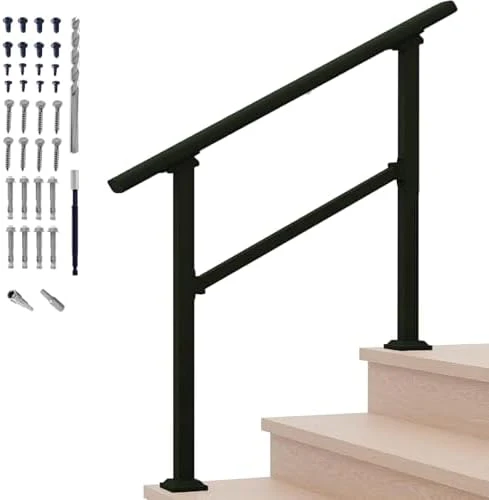Hand Rails for Outdoor Steps,3 Step Stair Handrail & Indoor Stair Railing Kit,Black Railings for Outdoor Steps and Hand Rails for Seniors for Porch (3 Step)