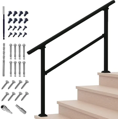 Metty Metal Handrails for Outdoor Steps Suitable for 1 to 5 Steps- Wrought Iron Stair Railing- Step Steady with 5 Feet Handrailing- Safe Indoor Home Banisters (5 Step)