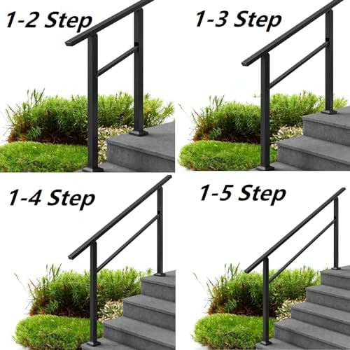 Metty Metal Handrails for Outdoor Steps Suitable for 1 to 5 Steps- Wrought Iron Stair Railing- Step Steady with 5 Feet Handrailing- Safe Indoor Home Banisters (5 Step) - Image 5