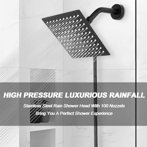 NearMoon Shower Head with Hose, High Pressure Stainless Steel Rain Shower and 3 Settings Handheld Spray Combo with Push Button Flow Control (8 Inch Showerhead Set, Matte Black) - Image 2