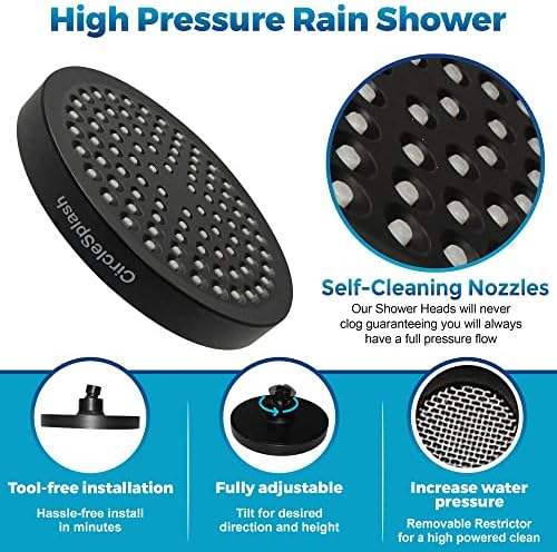 High Pressure Shower Head - Anti-Clogging Silicone Nozzles - 2.5 GPM Removable Restrictor - Easy to Clean Adjustable Replacement - easy to install with Plumbers Tape - 6 inch - Matte Black Finish - Image 2