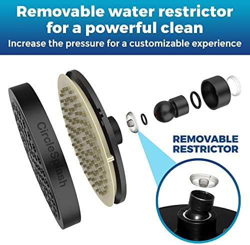 High Pressure Shower Head - Anti-Clogging Silicone Nozzles - 2.5 GPM Removable Restrictor - Easy to Clean Adjustable Replacement - easy to install with Plumbers Tape - 6 inch - Matte Black Finish - Image 4