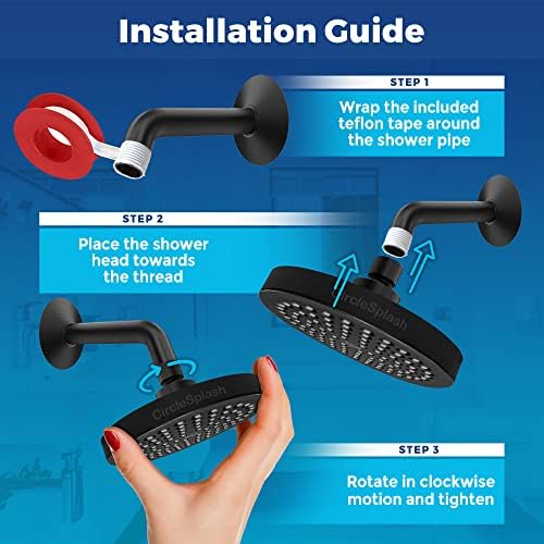 High Pressure Shower Head - Anti-Clogging Silicone Nozzles - 2.5 GPM Removable Restrictor - Easy to Clean Adjustable Replacement - easy to install with Plumbers Tape - 6 inch - Matte Black Finish - Image 7